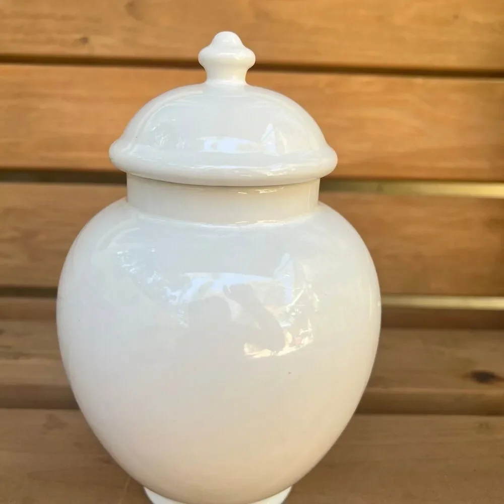 Vintage FTD white ceramic ginger jar blue butterflies